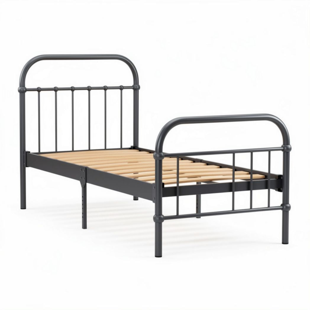 Łóżko metalowe w kolorze czarnym 190 x 90 x 35 cm z drewnianymi listewkami