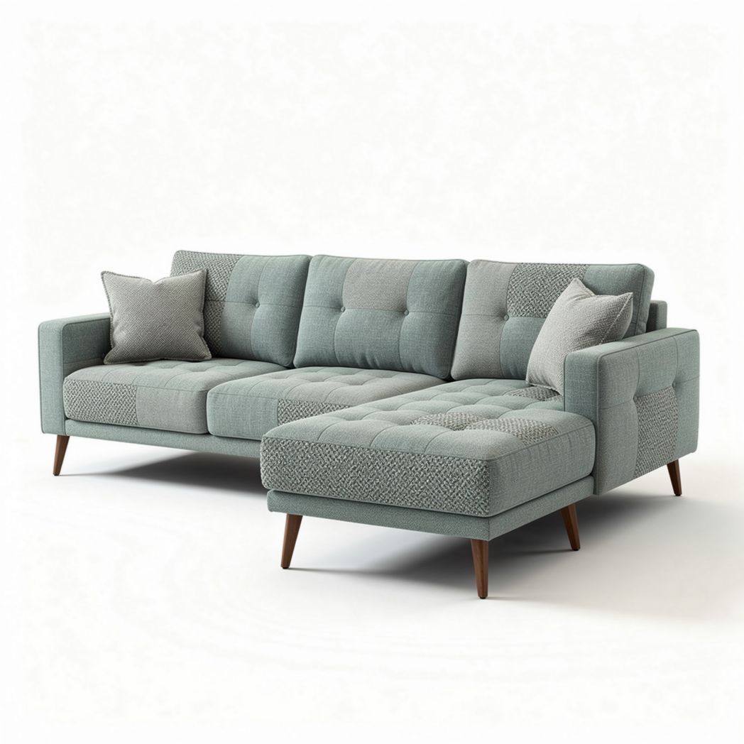 Sofa narożna z tkaniny w kolorze miętowym 200 x 90 x 85cm z poduszkami